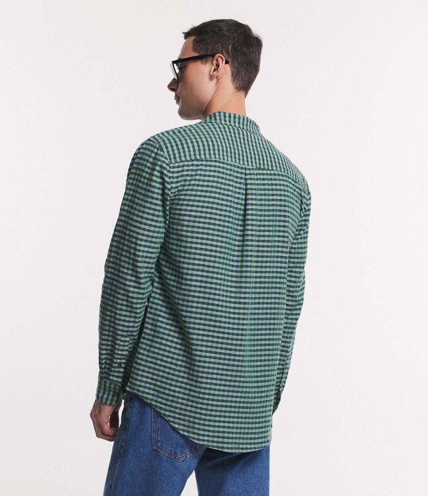 Camisa Regular em Linho com Estampa Xadrez Verde/ Roxo 3