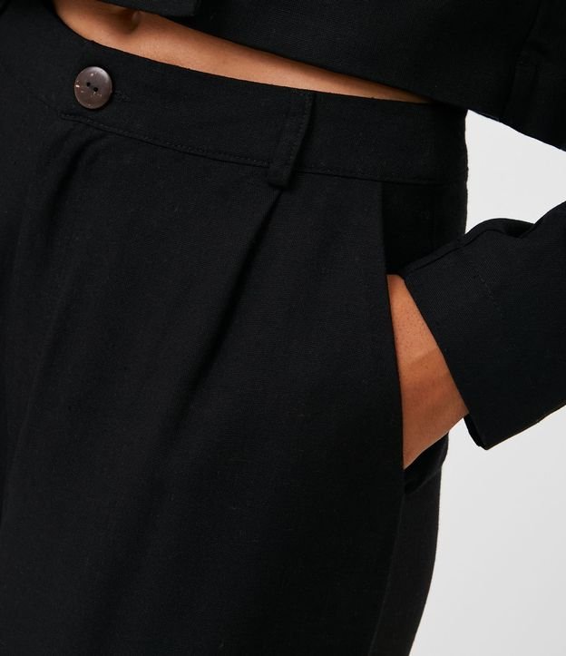 Pantalón Wide Leg en Lino con Pliegues Delanteros Negro 5