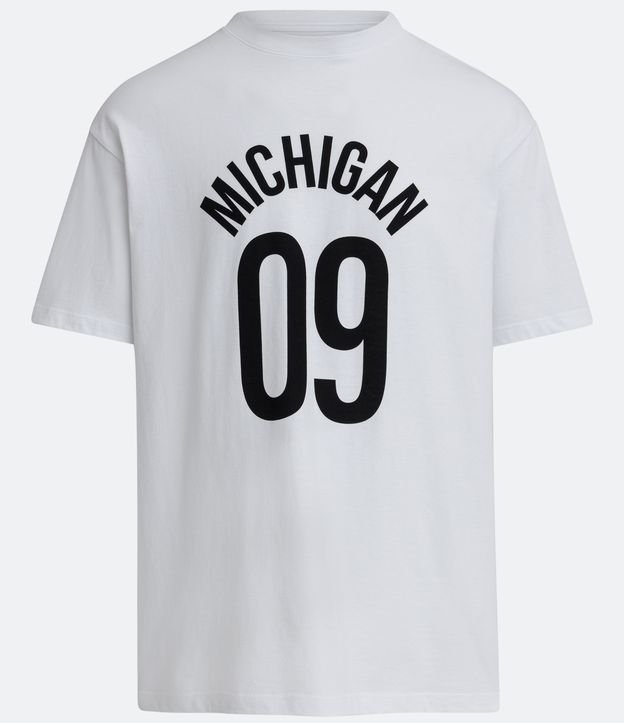 Camiseta em Meia Malha com Estampa de Michigan Branco Neve 5
