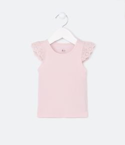 Blusa Regata Infantil em Ribana com Laise nos Ombros - Tam  0 a 18 meses