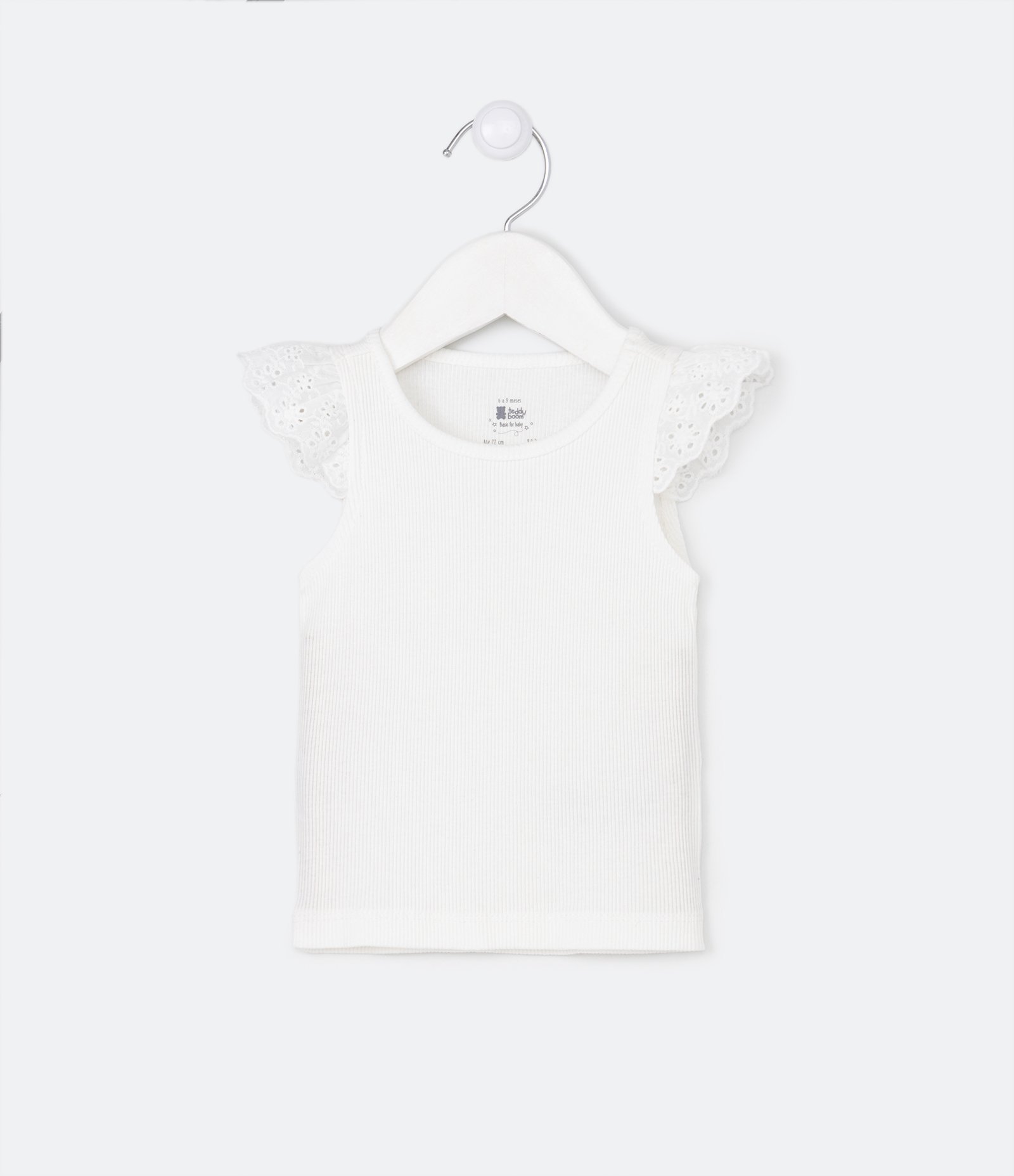 Blusa Regata Infantil em Ribana com Laise nos Ombros - Tam  0 a 18 meses Branco 1