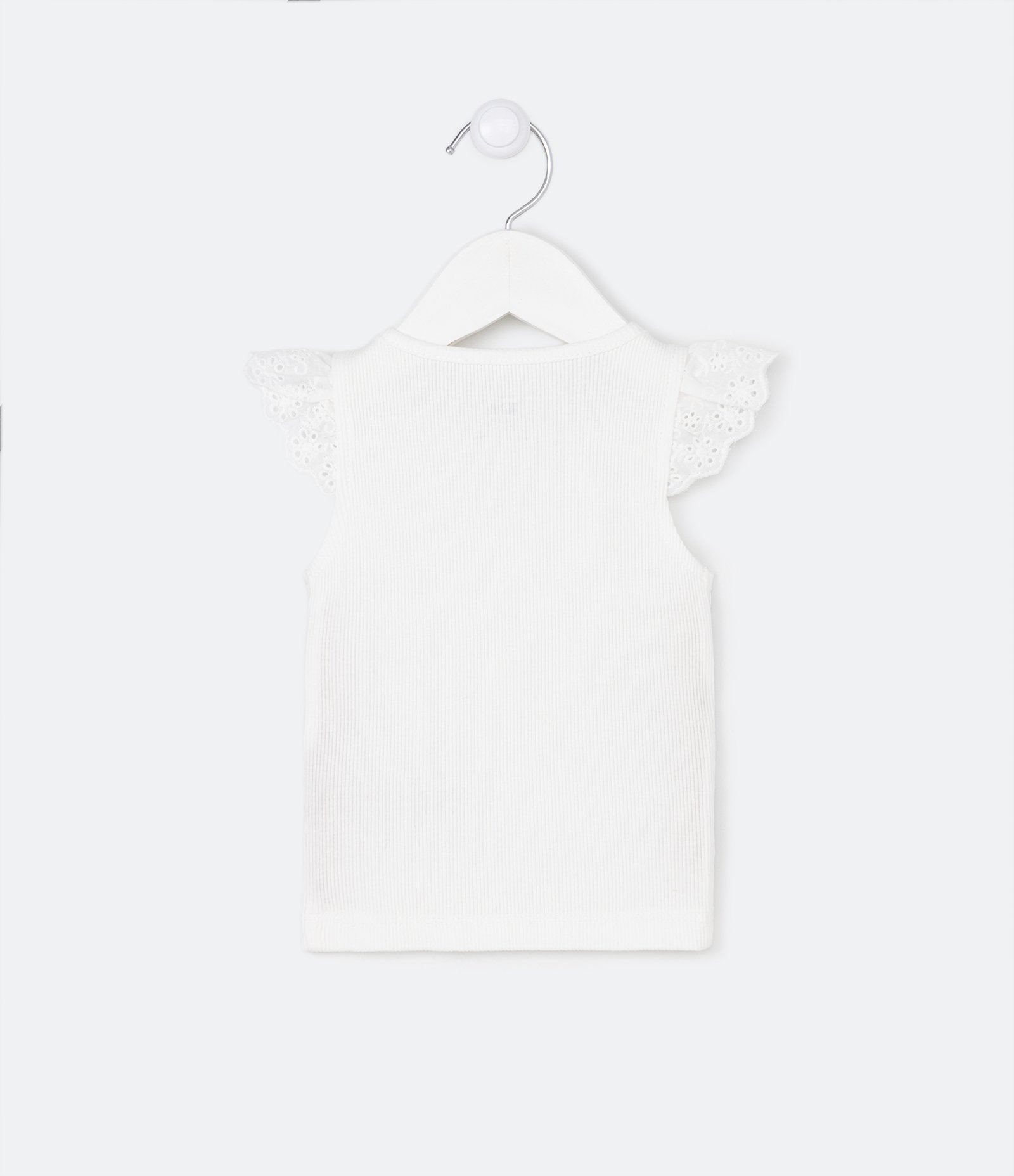 Blusa Regata Infantil em Ribana com Laise nos Ombros - Tam  0 a 18 meses Branco 2