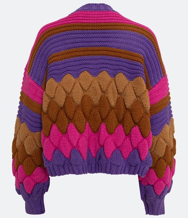 Saco en Punto Texturizado con Manga Abullonada y Mix de Puntos Rosado/Violeta/ Marrón 6