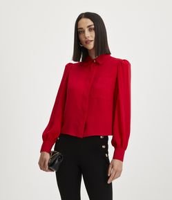 Camisa Curta com Mangas Bufantes e Bolso Frontal