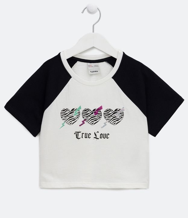 Blusa Infantil com Manga Raglan e Estampa Corações de Zebra - Tam 5 a 14 Anos