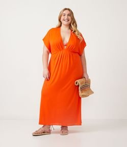 Saída de Praia Vestido em Poliamida com Pregas Frontais Curve & Plus Size
