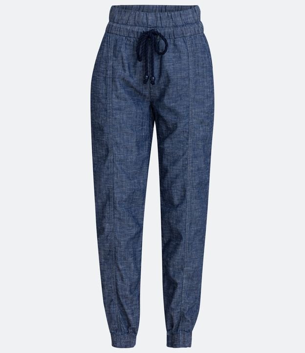 Calça Jogger Jeans com Cintura Média e Amarração Azul Médio 5
