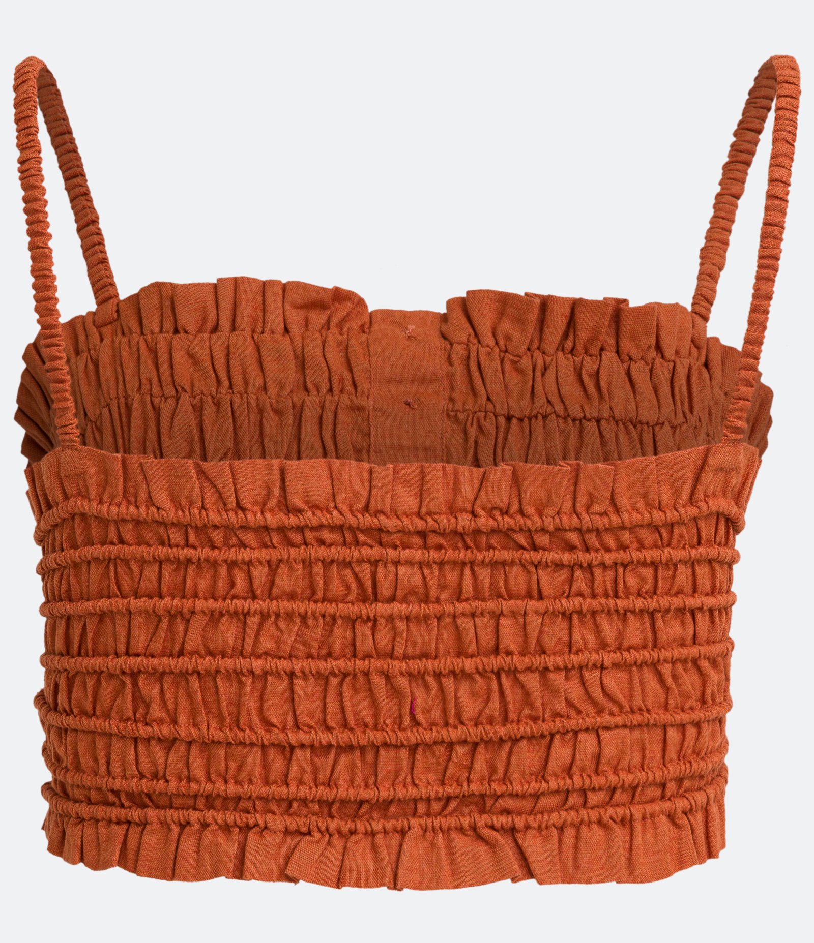 Blusa Cropped de Alça em Linho com Botões e Franzidos Laranja 6