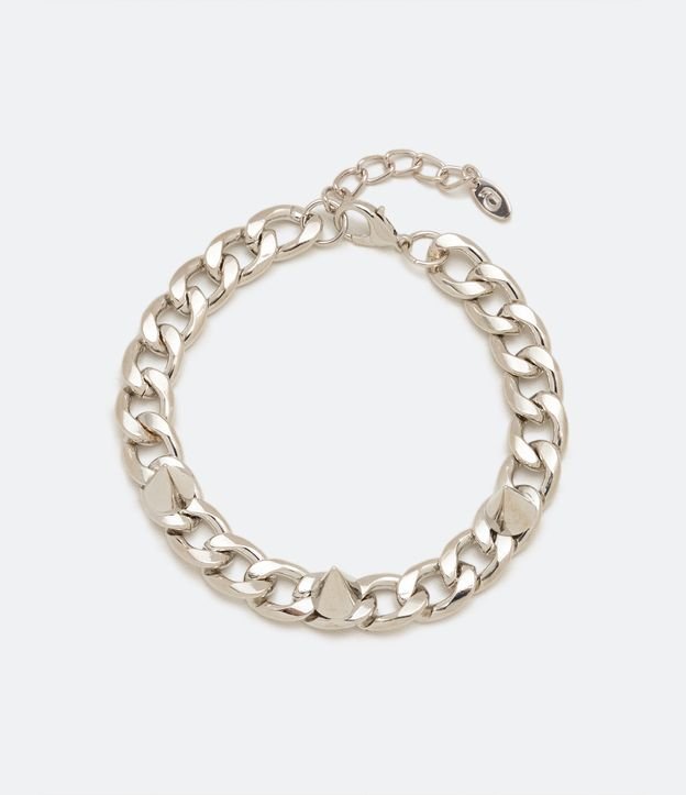 Pulsera en Metal con Eslabones Médios y Spikes Aplicados Gris 2