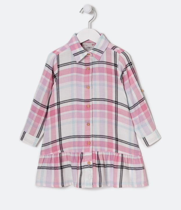Vestido Chamise Infantil Estampa Xadrez com Babado - Tam 1 a 5 anos