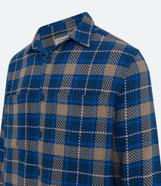 Camisa Comfort em Algodão com Estampa Xadrez Azul