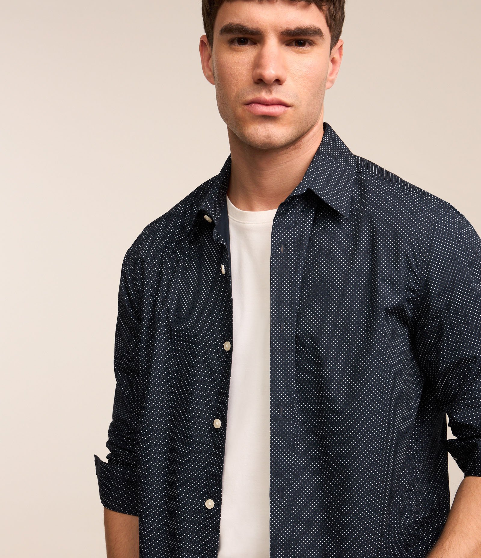 Camisa em Tricoline com Mini Poás Estampados Azul 1