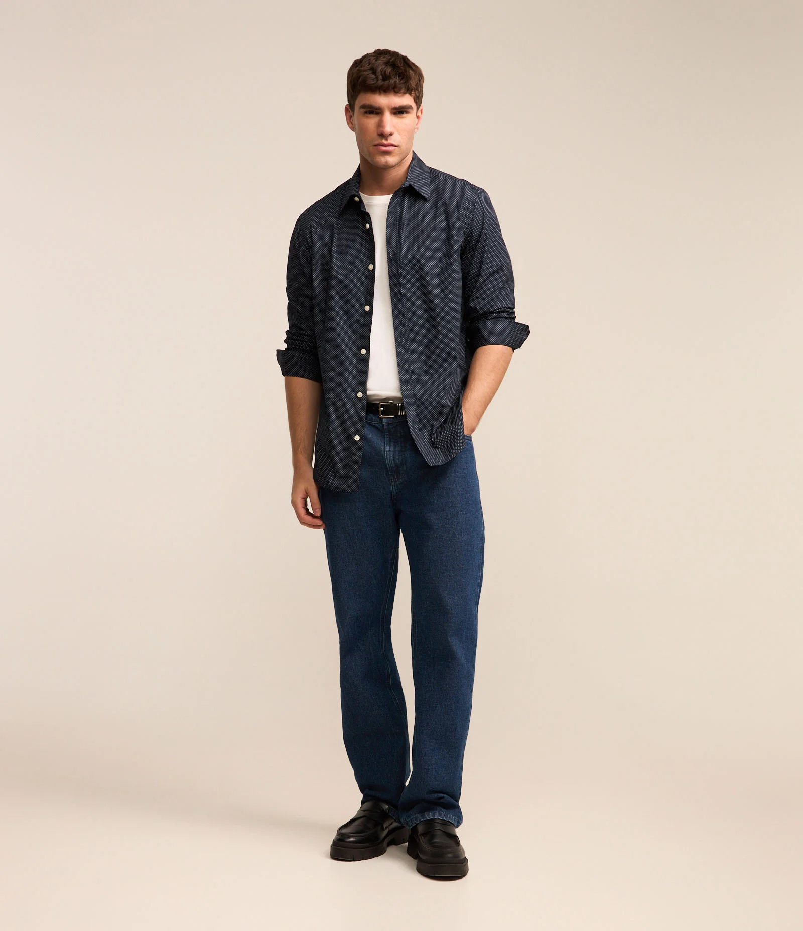 Camisa em Tricoline com Mini Poás Estampados Azul 2