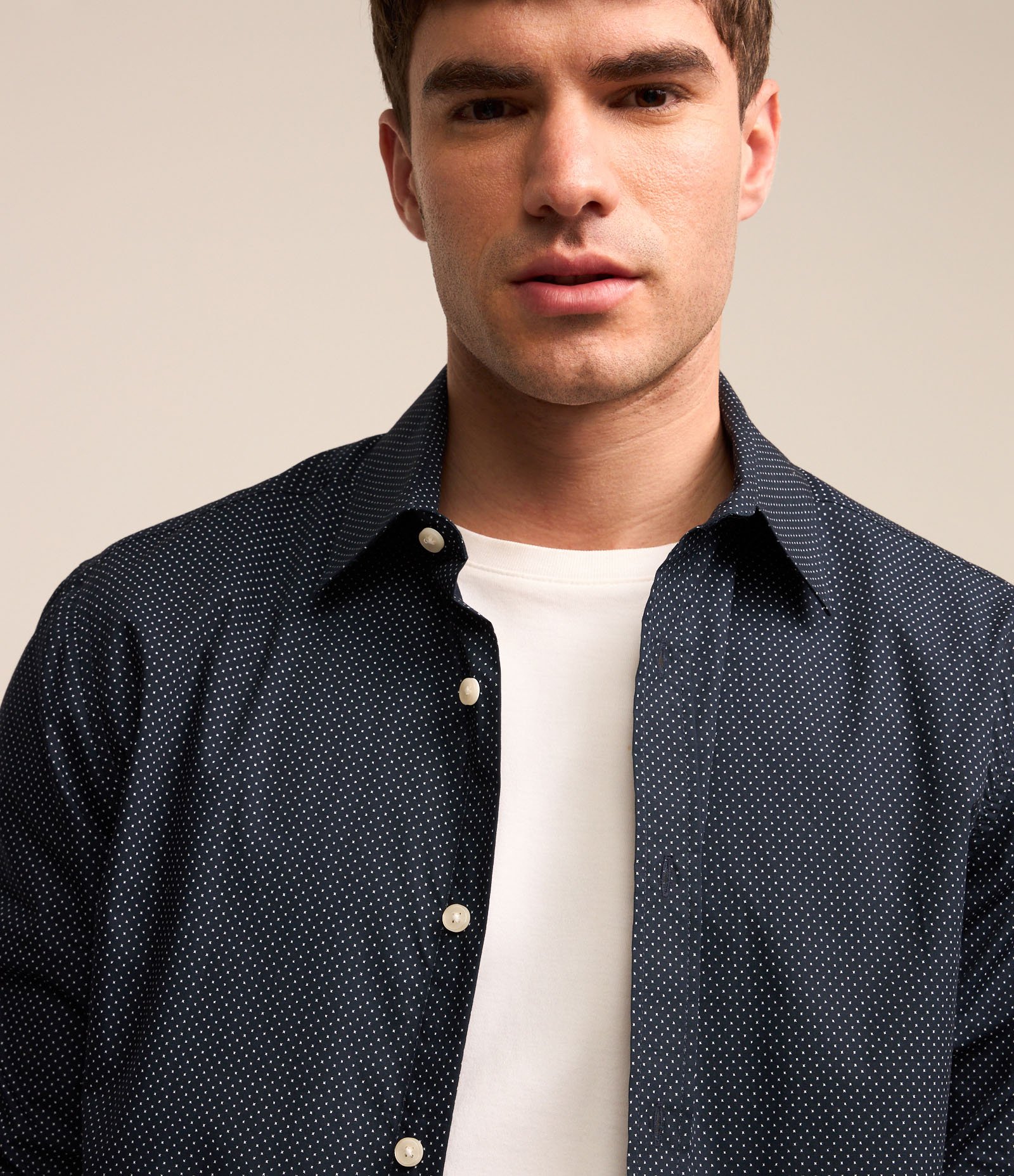 Camisa em Tricoline com Mini Poás Estampados Azul 4