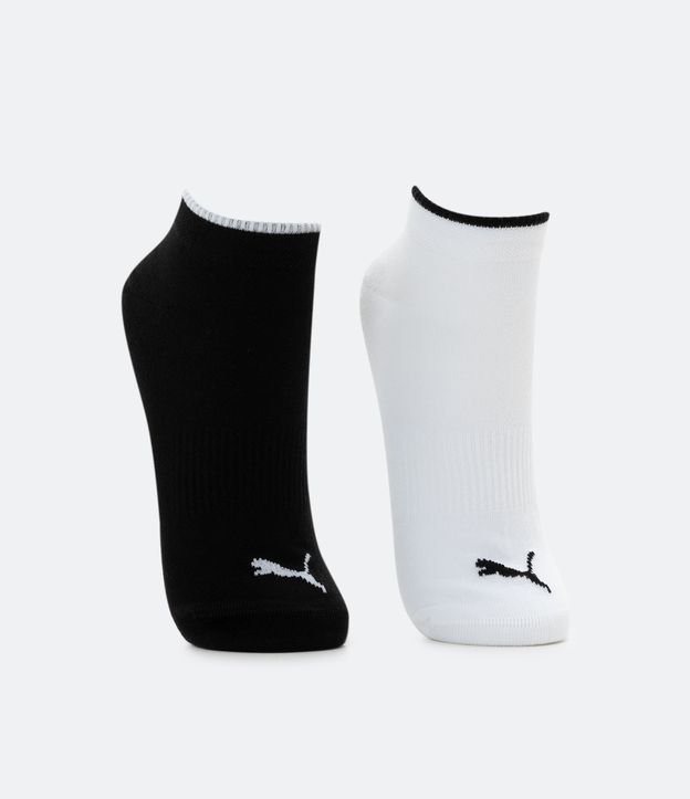 Kit 02 Medias Caña Corta en Algodón con Detalle Contrastante Puma Negro/Blanco 2