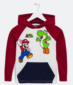 Camiseta Infantil com Capuz e Estampa Mário e Yoshi Nintendo - Tam 3 a 8 Anos