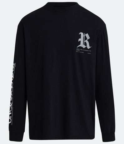 Camiseta Relaxed em Algodão com Estampa Letra R e Lettering na Manga Menor preço em Camiseta Relaxed em Algodão com Estampa Letra R e Lettering na Manga
