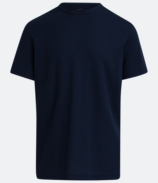 Camiseta de Pijama em Algodão com Textura Waffle e Manga Curta Azul Escuro 5