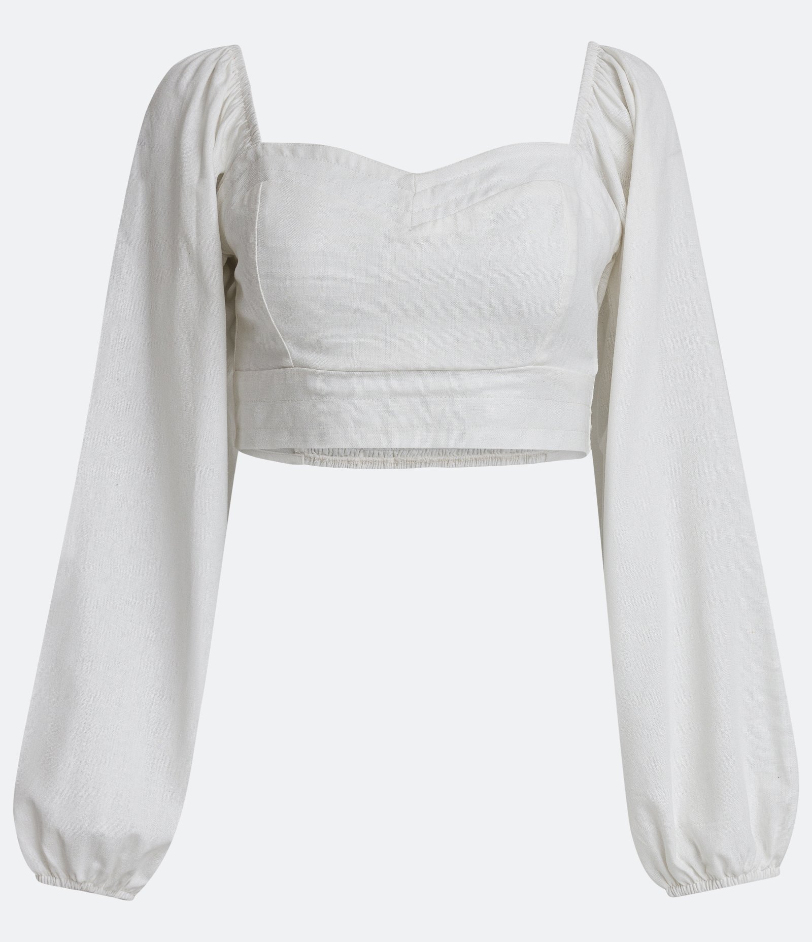 Blusa Cropped em Linho com Manga Bufante e Lastex nas Costas 5