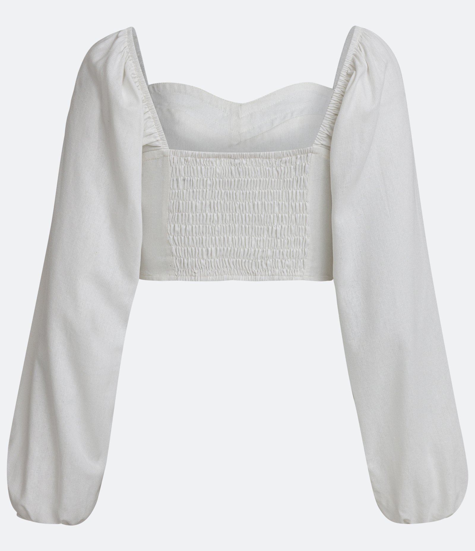 Blusa Cropped em Linho com Manga Bufante e Lastex nas Costas 6