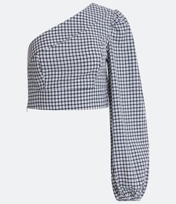 Blusa Cropped em Algodão Xadrez com Decote Ombro Só