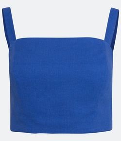 Blusa Cropped de Alça em Linho com Lastex nas Costas