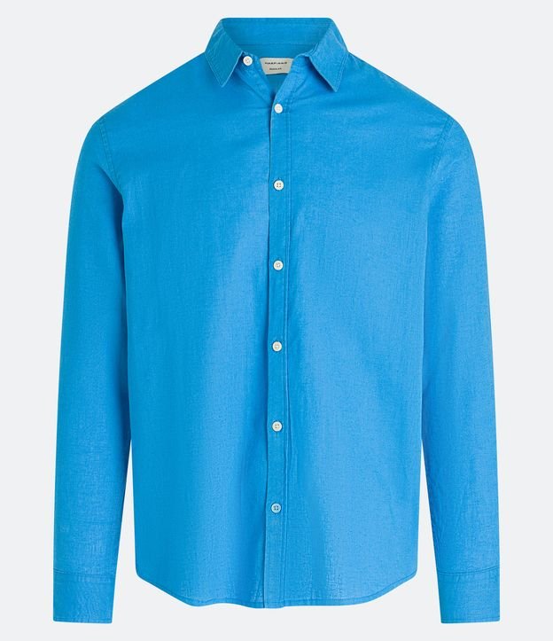 Camisa Comfort Básica em Linho com Manga Longa Azul 6