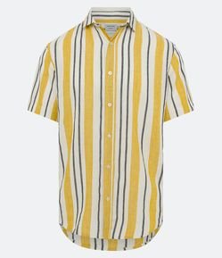 Camisa Regular em Linho com Estampa Listrada