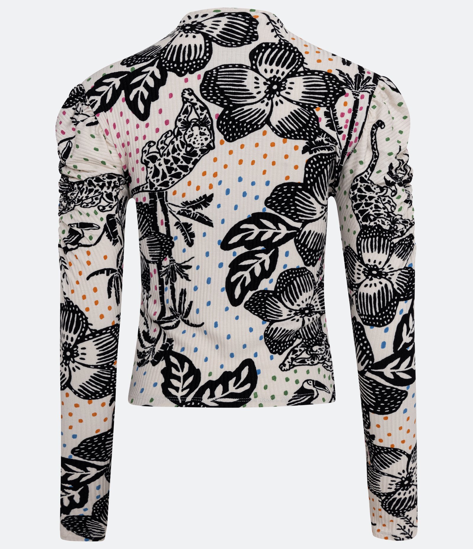 Blusa em Viscose com Manga Bufante e Estampa Selva Off White 2