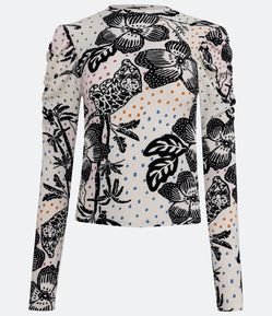 Blusa em Viscose com Manga Bufante e Estampa Selva