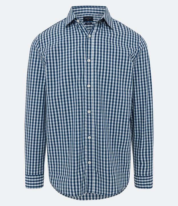 Camisa Regular em Algodão com Estampa Xadrez Vichy Azul