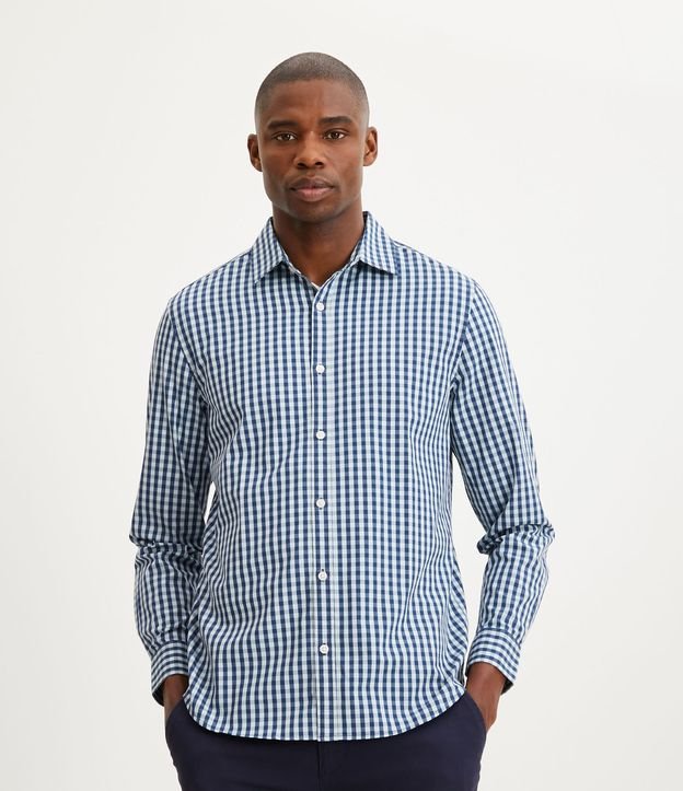 Camisa Regular em Algodão com Estampa Xadrez Vichy Azul