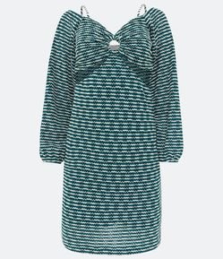 Vestido Curto em Tricô com Argola no Busto e Recortes Vazados
