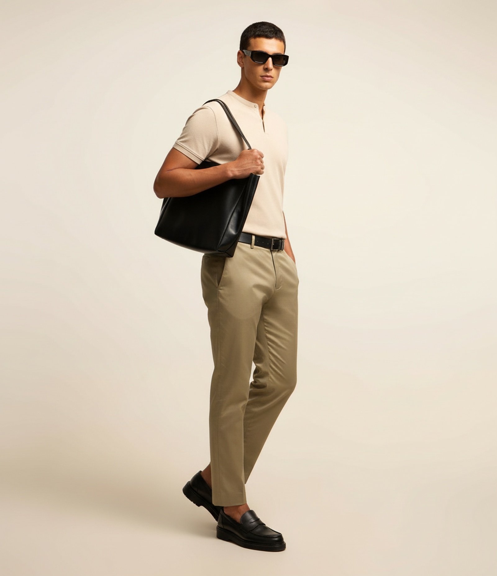 Camisa Polo Slim em Piquet Texturizado Bege Claro 1