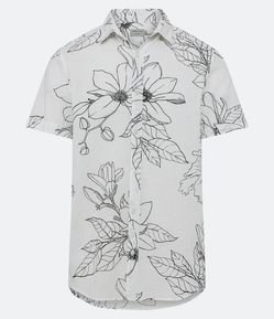Camisa Regular em Linho com Estampa Floral e Folhagem