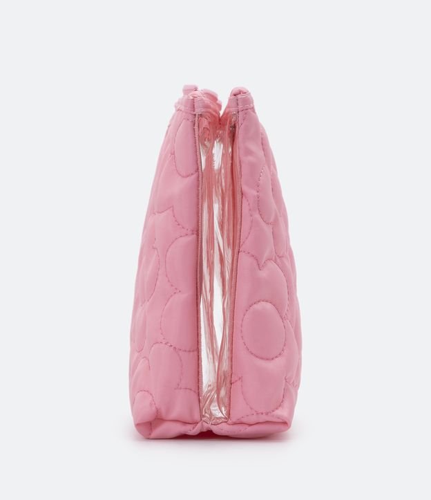 Necesaire Trapecio con Textura de Flores Rosado 3