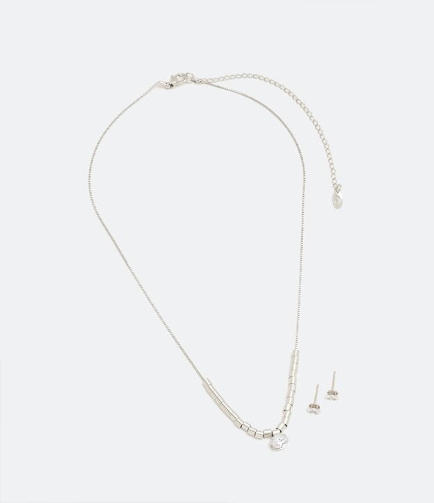 Conjunto de Caravana y Collar con Colgante de Zirconia Plateado 2