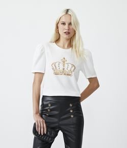 Blusa em Algodão com Estampa de Coroa e Perolas