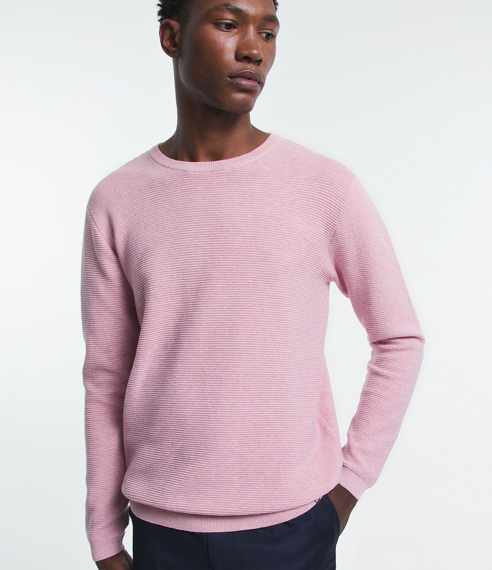 Suéter Comfort em Tricô com Texturizado Rosa 1