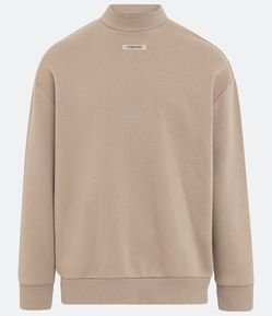 Blusão Relaxed em Moletom com Etiqueta Emborrachada Mock Neck