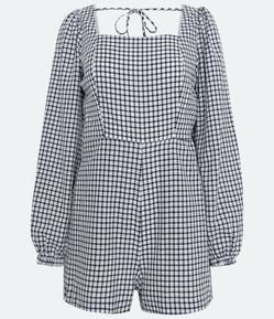 Macaquinho em Tricoline Xadrez com Manga Longa Bufante