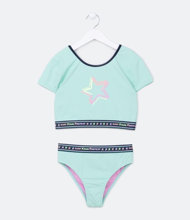 Biquíni Cropped Infantil com Estampa Estrela Colorida - Tam 5 a 14 Anos