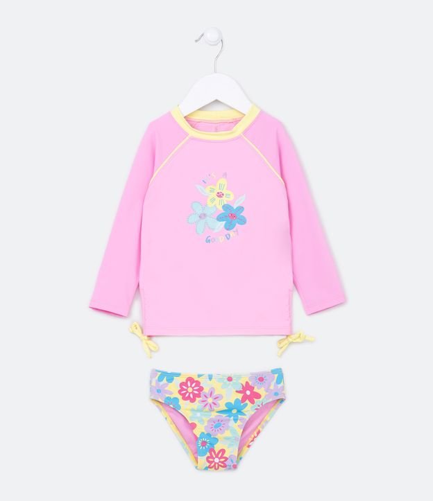 Conjunto de Praia Inafntil com Proteção UV e Estampa de Flores - Tam  6/12 meses a 4 anos