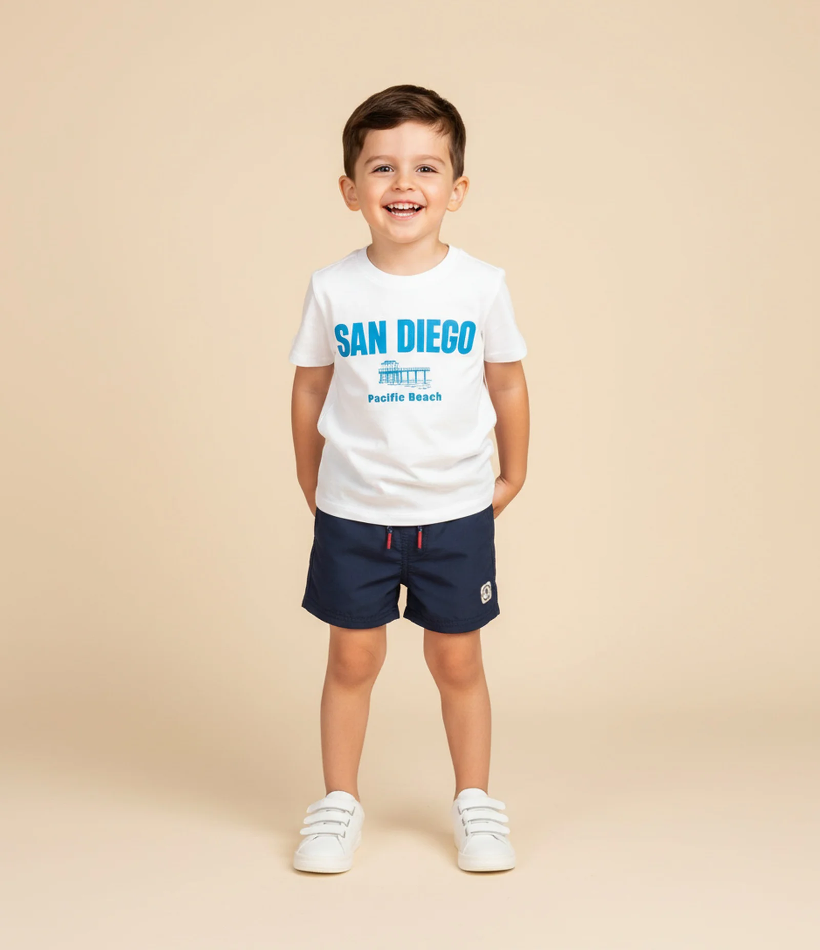 Bermuda de Banho Infantil com Etiqueta Emborrachada - Tam 1 a 5 anos Azul Escuro 1