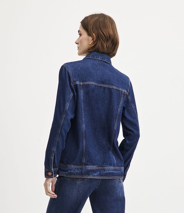 Jaqueta Alongada Jeans com Bolsos Frontais Azul 4