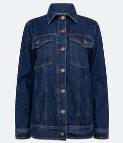 Jaqueta Alongada Jeans com Bolsos Frontais