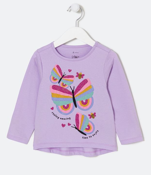 Blusa Infantil con Estampado de Mariposas - Talle 1 a 5 años Violeta Claro 1