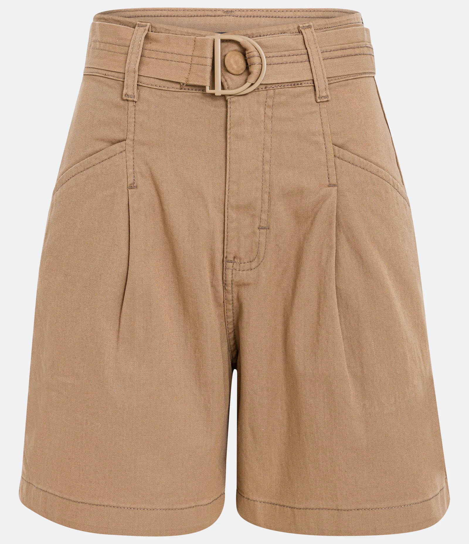 Short Reto em Sarja com Cinto Bege 1