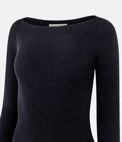 Vestido Midi Justo em Tricô com Gola Canoa