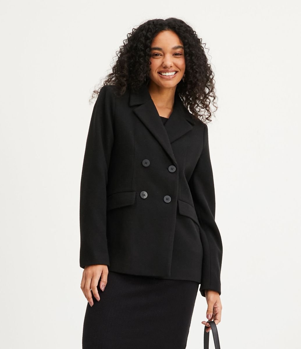 Blazer em Polivelour com Botões e Lapela Aplicada Preto